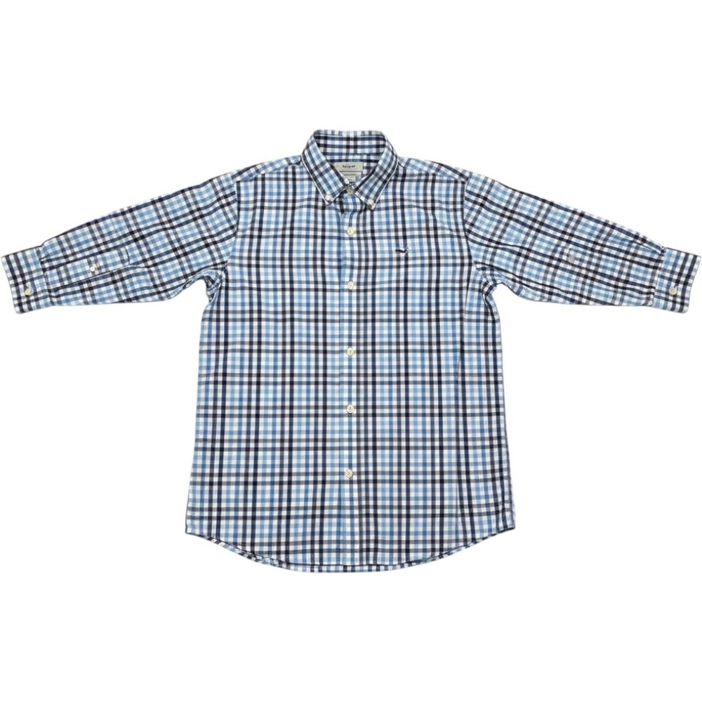 Vineyard Vines Button Down Shirt Kids Small 8-10 Blue Gingham Whale Cotton